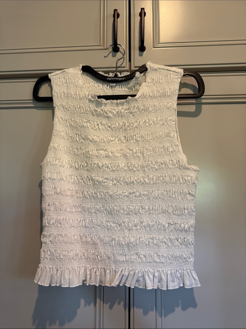 pistola White Smocked Sleeveless Ruffle-Hem Tank